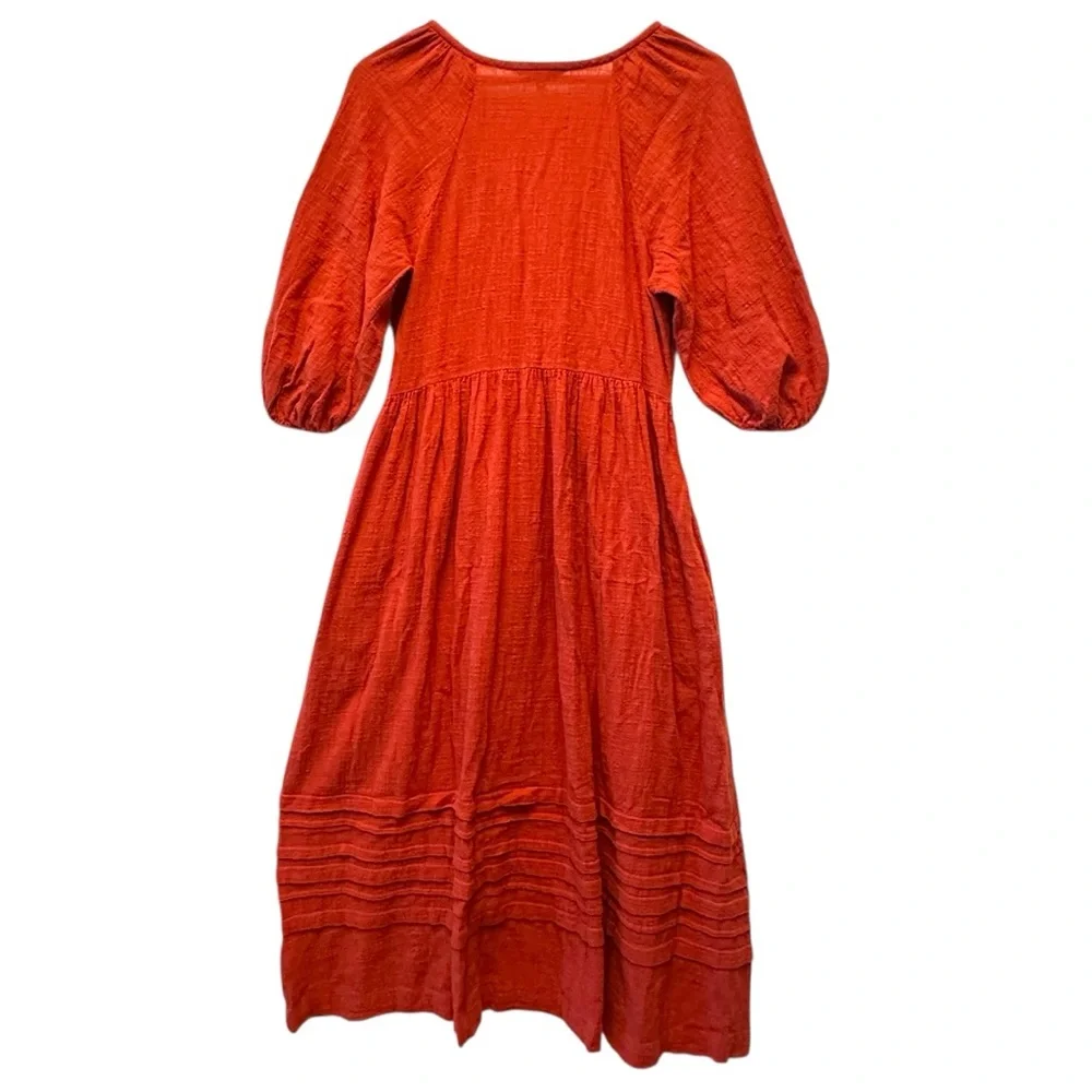 Madewell Burnt Orange Surplice V-Neck Pintuck Midi Dress XS Pockets - Picture 3 of 11